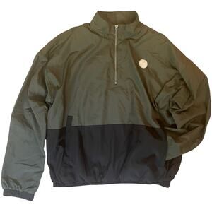 ZYIA Active Windbreaker Women XL High Neck Jersey Lined Olive Green Fall 1/4 Zip